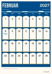 Mesečni koledar za februar 2027, mestni ritem, z dnevi od ponedeljka do nedelje.