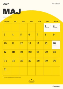Mesečni koledar za maj 2027, sončni začetek, z dnevi od ponedeljka do nedelje.