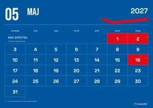 Mesečni koledar za maj 2027, modri koledar, z dnevi od ponedeljka do nedelje.