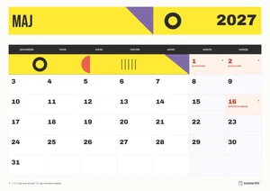 Mesečni koledar za maj 2027, konstrukt, z dnevi od ponedeljka do nedelje.