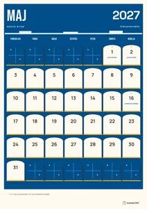 Mesečni koledar za maj 2027, mestni ritem, z dnevi od ponedeljka do nedelje.