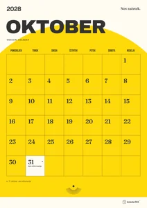 Mesečni koledar za oktober 2028, sončni začetek, z dnevi od ponedeljka do nedelje.