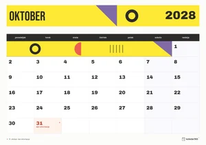 Mesečni koledar za oktober 2028, konstrukt, z dnevi od ponedeljka do nedelje.