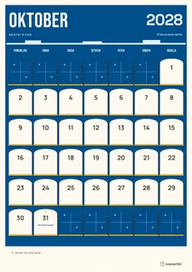 Mesečni koledar za oktober 2028, mestni ritem, z dnevi od ponedeljka do nedelje.