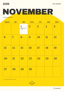 Mesečni koledar za november 2028, sončni začetek, z dnevi od ponedeljka do nedelje.