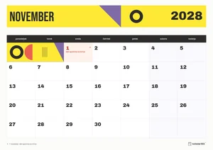 Mesečni koledar za november 2028, konstrukt, z dnevi od ponedeljka do nedelje.