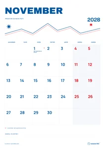 Mesečni koledar za november 2028, alpska linija, z dnevi od ponedeljka do nedelje.