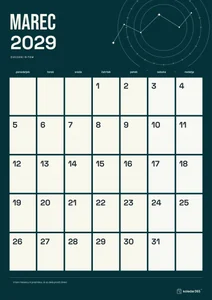 Mesečni koledar za marec 2029, zvezdni ritem, z dnevi od ponedeljka do nedelje.