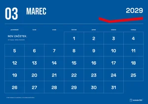 Mesečni koledar za marec 2029, modri koledar, z dnevi od ponedeljka do nedelje.
