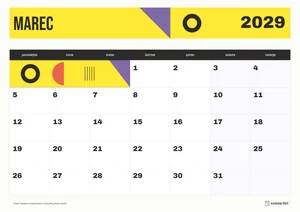 Mesečni koledar za marec 2029, konstrukt, z dnevi od ponedeljka do nedelje.