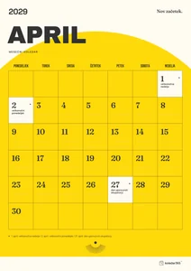 Mesečni koledar za april 2029, sončni začetek, z dnevi od ponedeljka do nedelje.