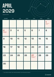 Mesečni koledar za april 2029, zvezdni ritem, z dnevi od ponedeljka do nedelje.