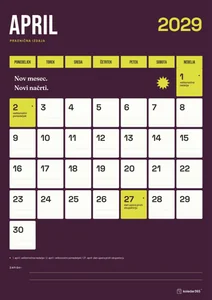 Mesečni koledar za april 2029, praznična izdaja, z dnevi od ponedeljka do nedelje.