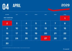 Mesečni koledar za april 2029, modri koledar, z dnevi od ponedeljka do nedelje.