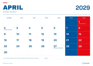 Mesečni koledar za april 2029, slovenski ritem, z dnevi od ponedeljka do nedelje.