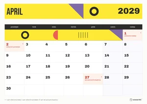 Mesečni koledar za april 2029, konstrukt, z dnevi od ponedeljka do nedelje.