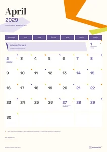 Mesečni koledar za april 2029, papirnati koledar, z dnevi od ponedeljka do nedelje.