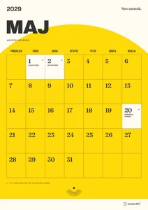 Mesečni koledar za maj 2029, sončni začetek, z dnevi od ponedeljka do nedelje.
