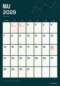 Mesečni koledar za maj 2029, zvezdni ritem, z dnevi od ponedeljka do nedelje.