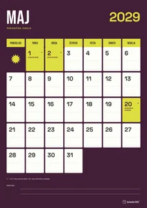 Mesečni koledar za maj 2029, praznična izdaja, z dnevi od ponedeljka do nedelje.