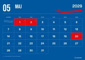 Mesečni koledar za maj 2029, modri koledar, z dnevi od ponedeljka do nedelje.