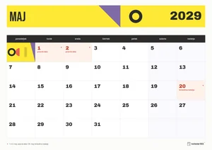 Mesečni koledar za maj 2029, konstrukt, z dnevi od ponedeljka do nedelje.