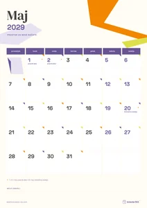 Mesečni koledar za maj 2029, papirnati koledar, z dnevi od ponedeljka do nedelje.