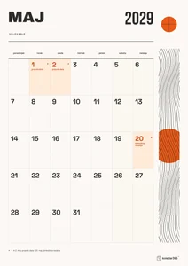 Mesečni koledar za maj 2029, valovanje, z dnevi od ponedeljka do nedelje.