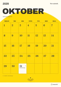 Mesečni koledar za oktober 2029, sončni začetek, z dnevi od ponedeljka do nedelje.