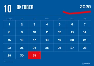 Mesečni koledar za oktober 2029, modri koledar, z dnevi od ponedeljka do nedelje.