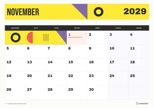 Mesečni koledar za november 2029, konstrukt, z dnevi od ponedeljka do nedelje.