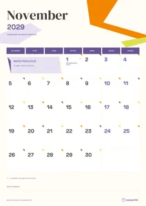 Mesečni koledar za november 2029, papirnati koledar, z dnevi od ponedeljka do nedelje.