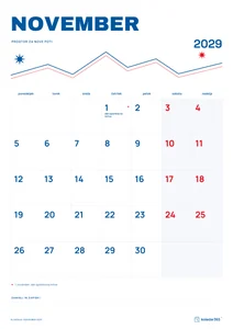 Mesečni koledar za november 2029, alpska linija, z dnevi od ponedeljka do nedelje.