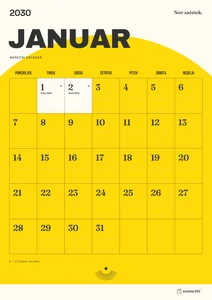 Mesečni koledar za januar 2030, sončni začetek, z dnevi od ponedeljka do nedelje.