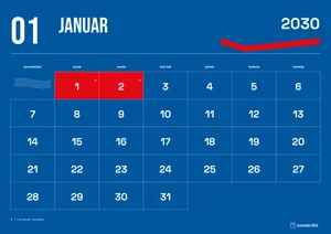 Mesečni koledar za januar 2030, modri koledar, z dnevi od ponedeljka do nedelje.