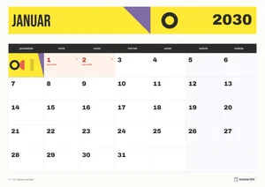 Mesečni koledar za januar 2030, konstrukt, z dnevi od ponedeljka do nedelje.