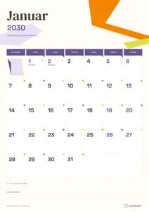 Mesečni koledar za januar 2030, papirnati koledar, z dnevi od ponedeljka do nedelje.