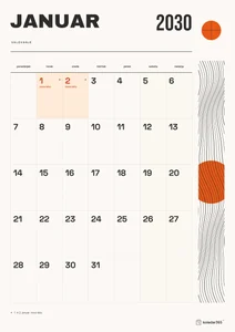 Mesečni koledar za januar 2030, valovanje, z dnevi od ponedeljka do nedelje.