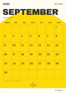 Mesečni koledar za september 2030, sončni začetek, z dnevi od ponedeljka do nedelje.