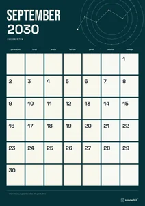 Mesečni koledar za september 2030, zvezdni ritem, z dnevi od ponedeljka do nedelje.