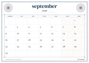 Mesečni koledar za september 2030, čipkasti rob, z dnevi od ponedeljka do nedelje.