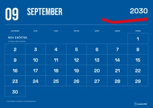 Mesečni koledar za september 2030, modri koledar, z dnevi od ponedeljka do nedelje.