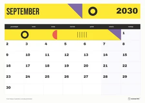 Mesečni koledar za september 2030, konstrukt, z dnevi od ponedeljka do nedelje.