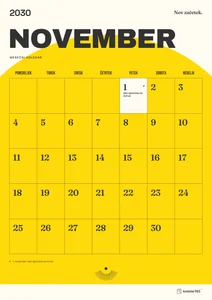 Mesečni koledar za november 2030, sončni začetek, z dnevi od ponedeljka do nedelje.