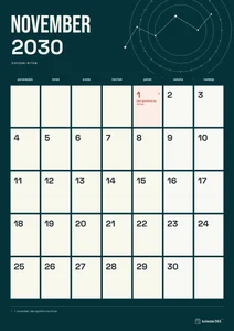 Mesečni koledar za november 2030, zvezdni ritem, z dnevi od ponedeljka do nedelje.