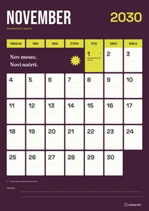 Mesečni koledar za november 2030, praznična izdaja, z dnevi od ponedeljka do nedelje.