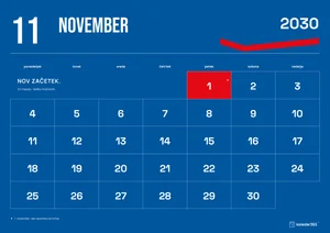 Mesečni koledar za november 2030, modri koledar, z dnevi od ponedeljka do nedelje.