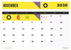 Mesečni koledar za november 2030, konstrukt, z dnevi od ponedeljka do nedelje.
