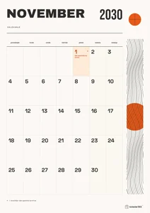 Mesečni koledar za november 2030, valovanje, z dnevi od ponedeljka do nedelje.