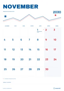 Mesečni koledar za november 2030, alpska linija, z dnevi od ponedeljka do nedelje.